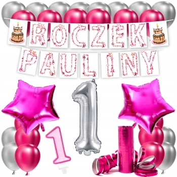 ZESTAW BALONY ROCZEK 1 URODZINY + IMIĘ 100 CM