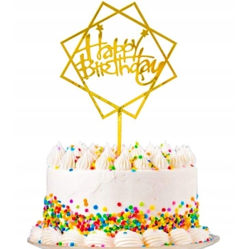 TOPPER ZŁOTY HAPPY BIRTHDAY Dekoracja tort Urodziny