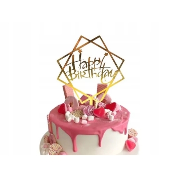 TOPPER ZŁOTY HAPPY BIRTHDAY Dekoracja tort Urodziny