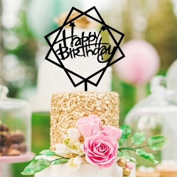 TOPPER CZARNY HAPPY BIRTHDAY Dekoracja tort Urodziny