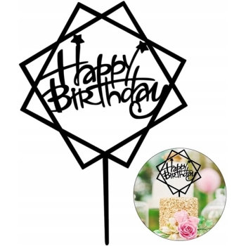 TOPPER CZARNY HAPPY BIRTHDAY Dekoracja tort Urodziny