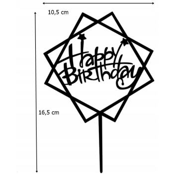 TOPPER CZARNY HAPPY BIRTHDAY Dekoracja tort Urodziny