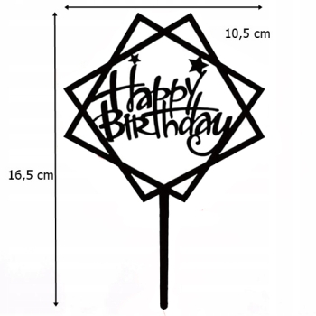 TOPPER CZARNY HAPPY BIRTHDAY Dekoracja tort Urodziny