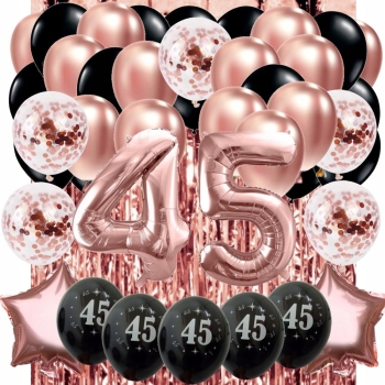 BALONY ZESTAW na 45 Urodziny 45 ROCZNICA ŚLUBU rose gold konfetti 100 cm