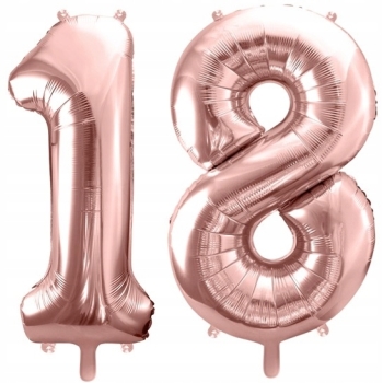 BALONY ZESTAW na 18 Urodziny osiemnastka rose gold konfetti Cyfra 18 100 cm