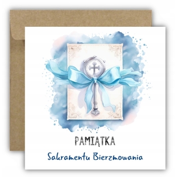 Kartka na bierzmowanie pamiątka bierzmowania gołąb krzyż Z ŻYCZENIAMI