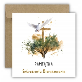 Kartka na bierzmowanie pamiątka bierzmowania gołąb krzyż Z ŻYCZENIAMI