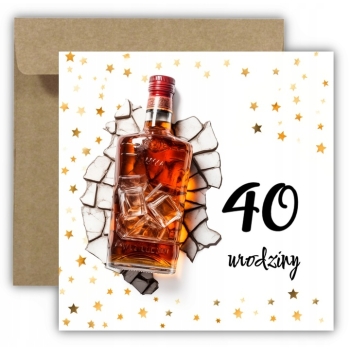 Kartka na 40 urodziny czterdziestkę urodzinowa z liczbą whisky Z ŻYCZENIAMI