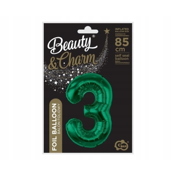 Balon Foliowy Cyfra 3 Butelkowa Zieleń 100 cm Urodziny