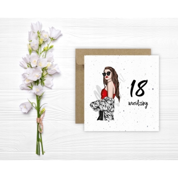 Kartka na 18 urodziny osiemnastkę urodzinowa z liczbą kobieta stylowa moda