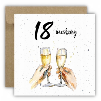 Kartka na 18 urodziny osiemnastkę urodzinowa z liczbą kieliszki toast