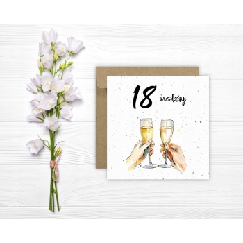 Kartka na 18 urodziny osiemnastkę urodzinowa z liczbą kieliszki toast