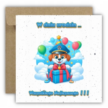 Kartka na urodziny dla dzieci psi patrol paw patrol balony chmury prezenty