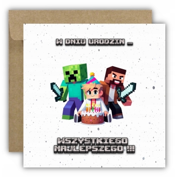 Kartka na urodziny dla dzieci minecraft Creeper tort miecz