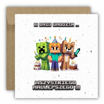 Kartka na urodziny urodzinowa dla dzieci minecraft Creeper Alex czapeczki