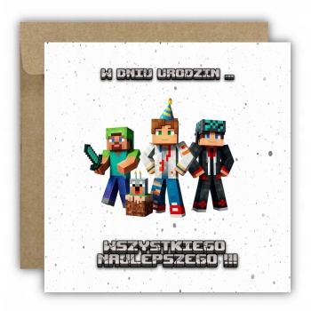 Kartka na urodziny urodzinowa dla dzieci minecraft alex steve tort