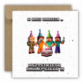 Kartka na urodziny urodzinowa dla dzieci minecraft alex steve tort
