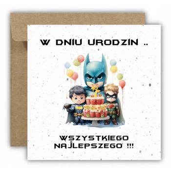 Kartka na urodziny urodzinowa dla dzieci Batman tort balony