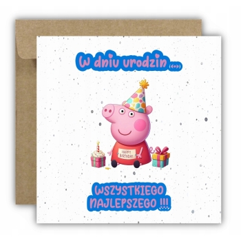 Kartka na urodziny dla dzieci Świnka Peppa czapeczka prezenty