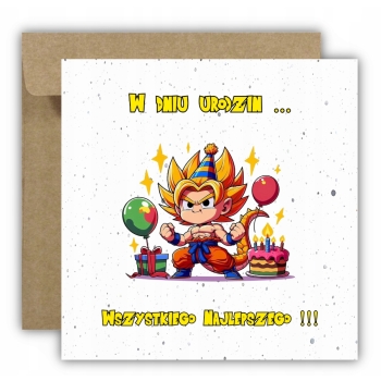 Kartka na urodziny dla dzieci Dragon Ball Z Son Goku tort balony