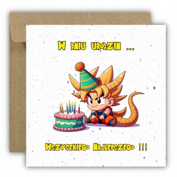 Kartka na urodziny dla dzieci Dragon Ball Z Son Goku tort czapeczka