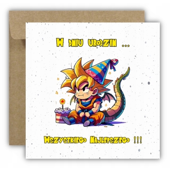 Kartka na urodziny urodzinowa dla dzieci Dragon Ball Z Son Goku tort ogon