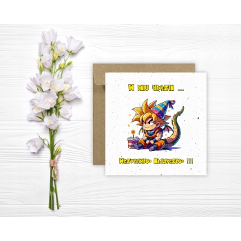 Kartka na urodziny urodzinowa dla dzieci Dragon Ball Z Son Goku tort ogon