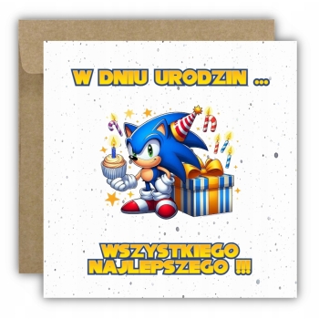 Kartka na urodziny urodzinowa dla dzieci Sonic X jeż tort prezent