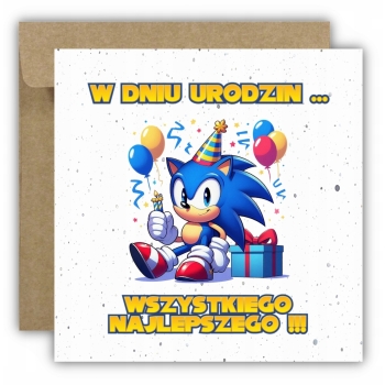 Kartka na urodziny dla dzieci Sonic X jeż balony prezent happy