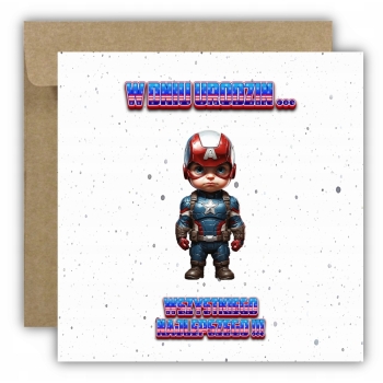 Kartka na urodziny dla dzieci kapitan ameryka avengers balony mały kapitan