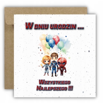 Kartka na urodziny urodzinowa dla dzieci spiderman spidey avengers balony