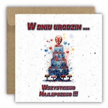 Kartka na urodziny dla dzieci spiderman spidey avengers torcik