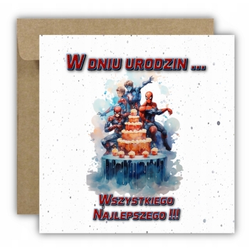 Kartka na urodziny dla dzieci spiderman spidey avengers torcik tort