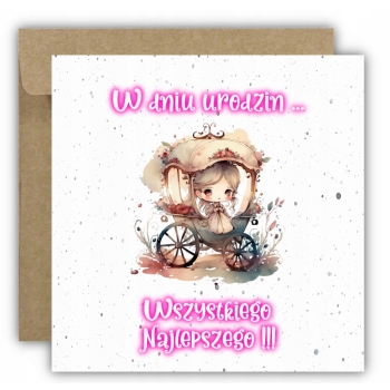 Kartka na urodziny dla dzieci księżniczka korona karoca