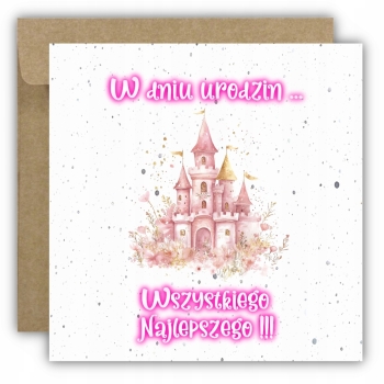 Kartka na urodziny dla dzieci księżniczka korona zamek
