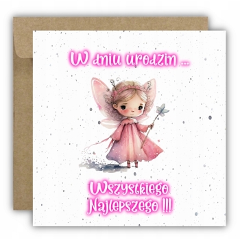 Kartka na urodziny dla dzieci księżniczka motylek różdżka