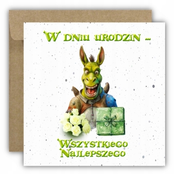 Kartka na urodziny urodzinowa dla dzieci Shrek prezent kwiaty