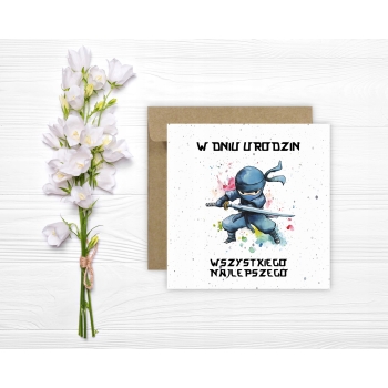 Kartka na urodziny dla dzieci Ninja ninjago kolorowa