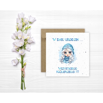 Kartka na urodziny urodzinowa dla dzieci kraina lodu elsa frozen czapeczka