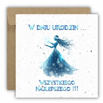 Kartka na urodziny dla dzieci kraina lodu elsa frozen suknia płatki śniegu