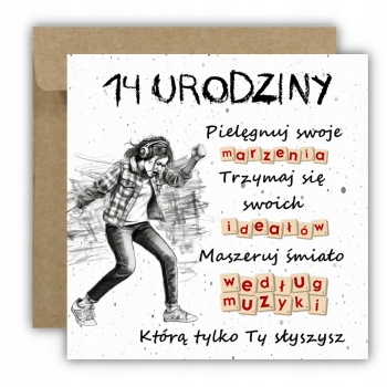 Kartka na 14 urodziny urodzinowa muzyka muzyczna dla dziewczyny cytat