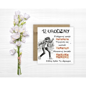 Kartka na 12 urodziny urodzinowa muzyka muzyczna dla dziewczyny cytat