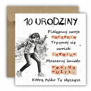 Kartka na 10 urodziny urodzinowa muzyka muzyczna dla dziewczyny cytat