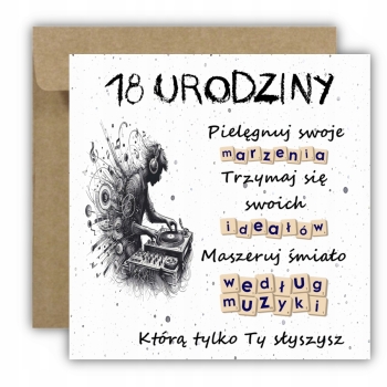 Kartka na 18 urodziny urodzinowa muzyka muzyczna dla chłopaka cytat