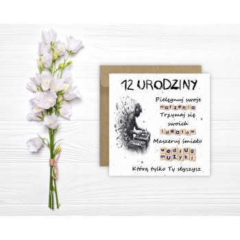 Kartka na 12 urodziny urodzinowa muzyka muzyczna dla chłopaka cytat