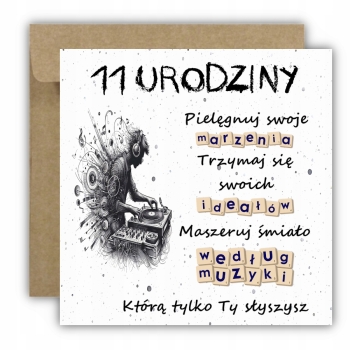 Kartka na 11 urodziny urodzinowa muzyka muzyczna dla chłopaka cytat