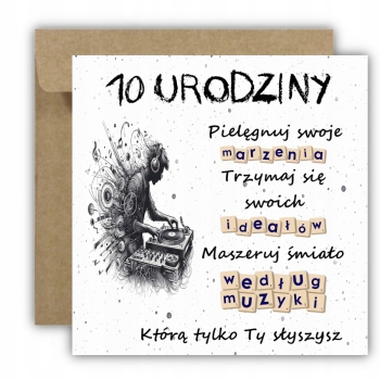 Kartka na 10 urodziny urodzinowa muzyka muzyczna dla chłopaka cytat