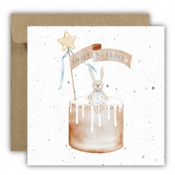 Kartka okolicznościowa na urodziny URODZINOWA Happy Birthday tort gwiazdka