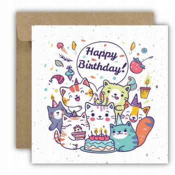 Kartka okolicznościowa na urodziny URODZINOWA Happy Birthday zwierzątka