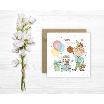 Kartka okolicznościowa na urodziny URODZINOWA Happy Birthday balony prezent